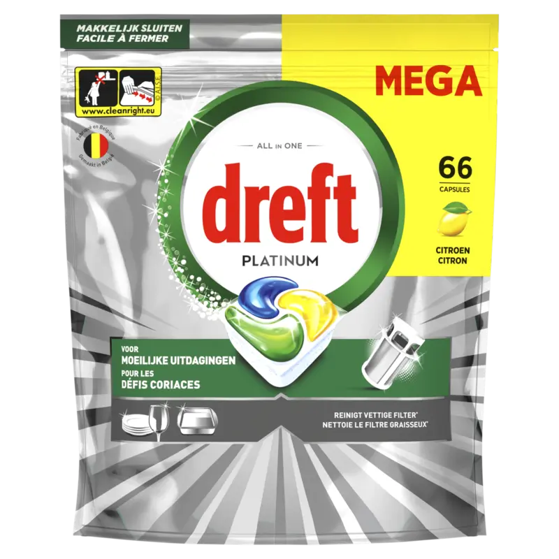 Dreft Platinum Citroen vaatwastabletten  – 66 wasbeurten